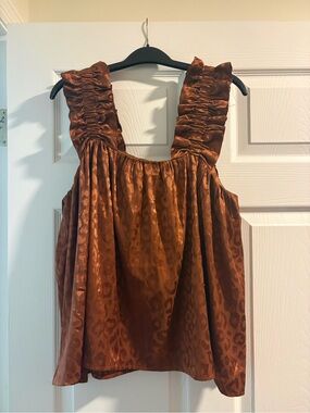 Boutique How.Very.Loved Rust Satin Ruffled Strap Tank